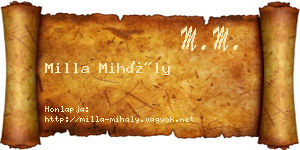 Milla Mihály névjegykártya